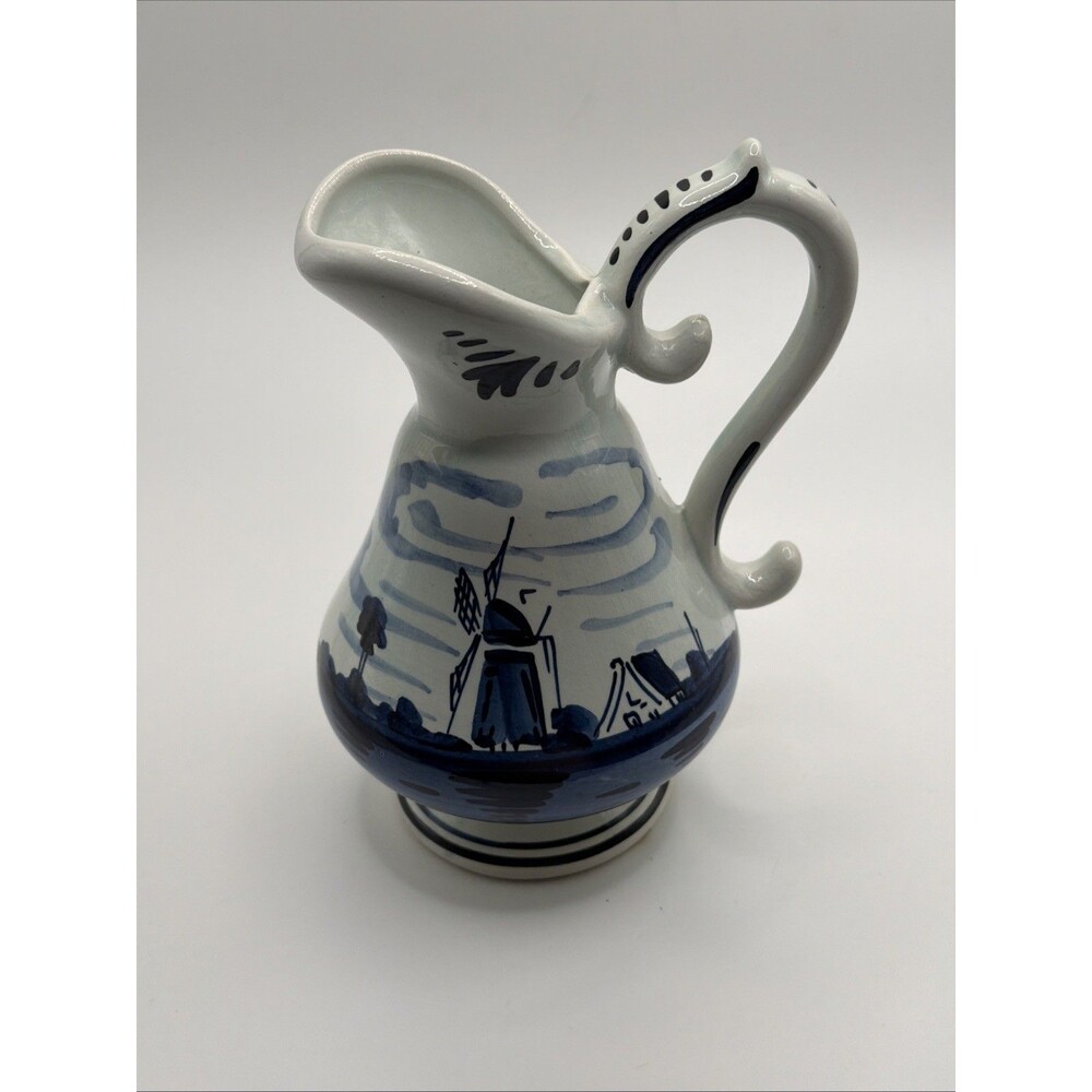 Vintage Delfts Blue Pitcher Windmill Landscape Numbered